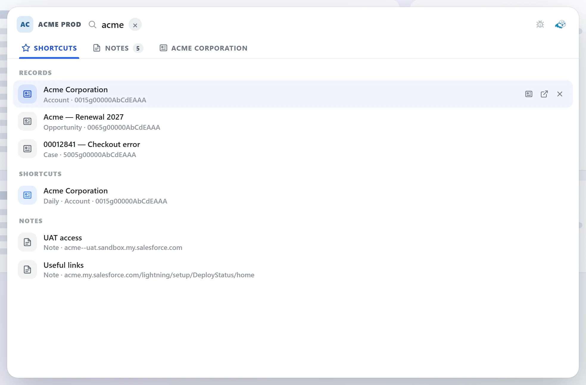 Records, shortcuts and notes as you type
