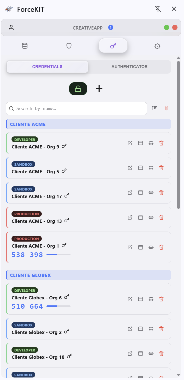 Saved Salesforce org credentials in ForceKIT