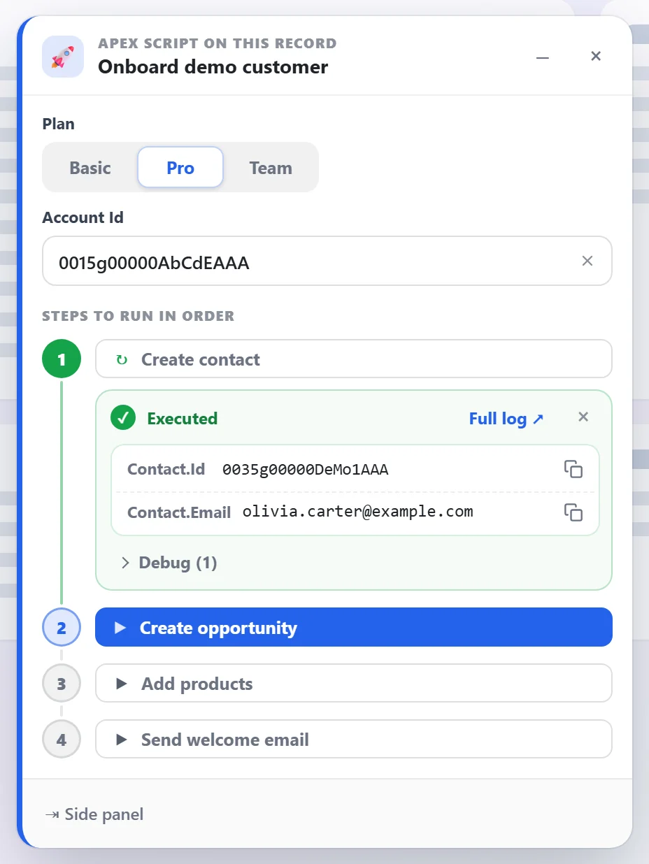A script on the current record, step by step