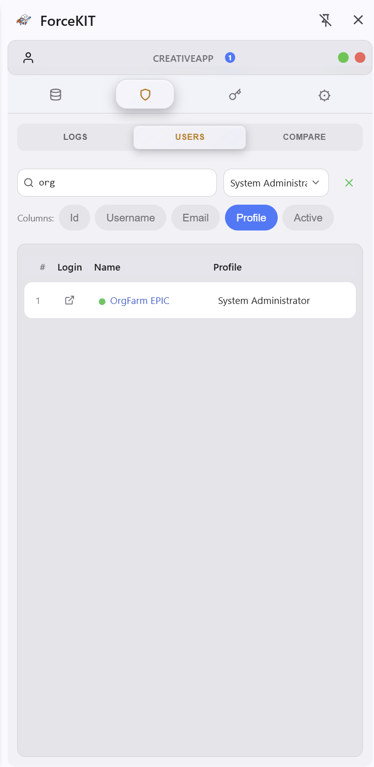 Searching Salesforce org users with configurable columns in ForceKIT