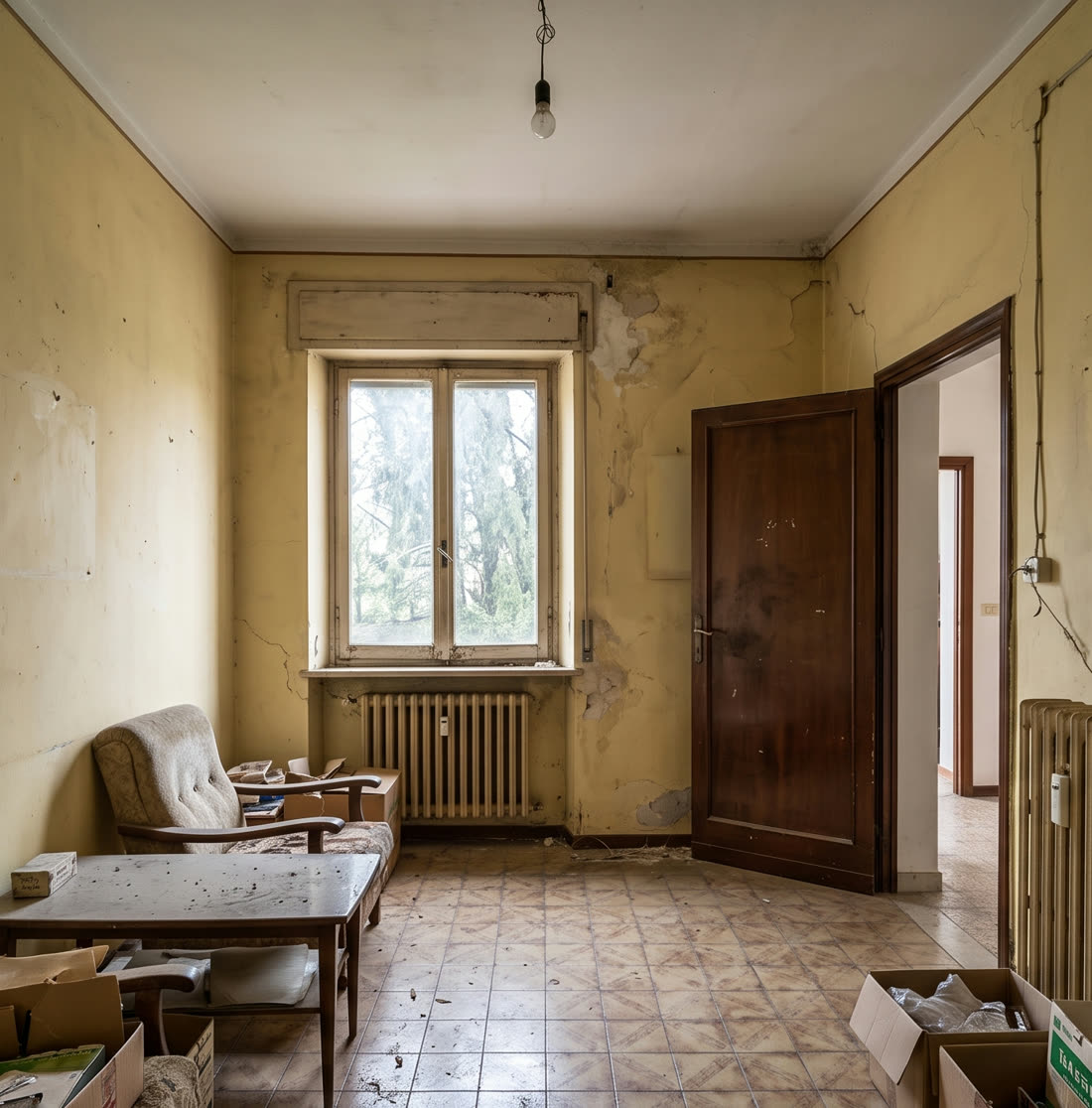 Before: a worn, unrenovated room