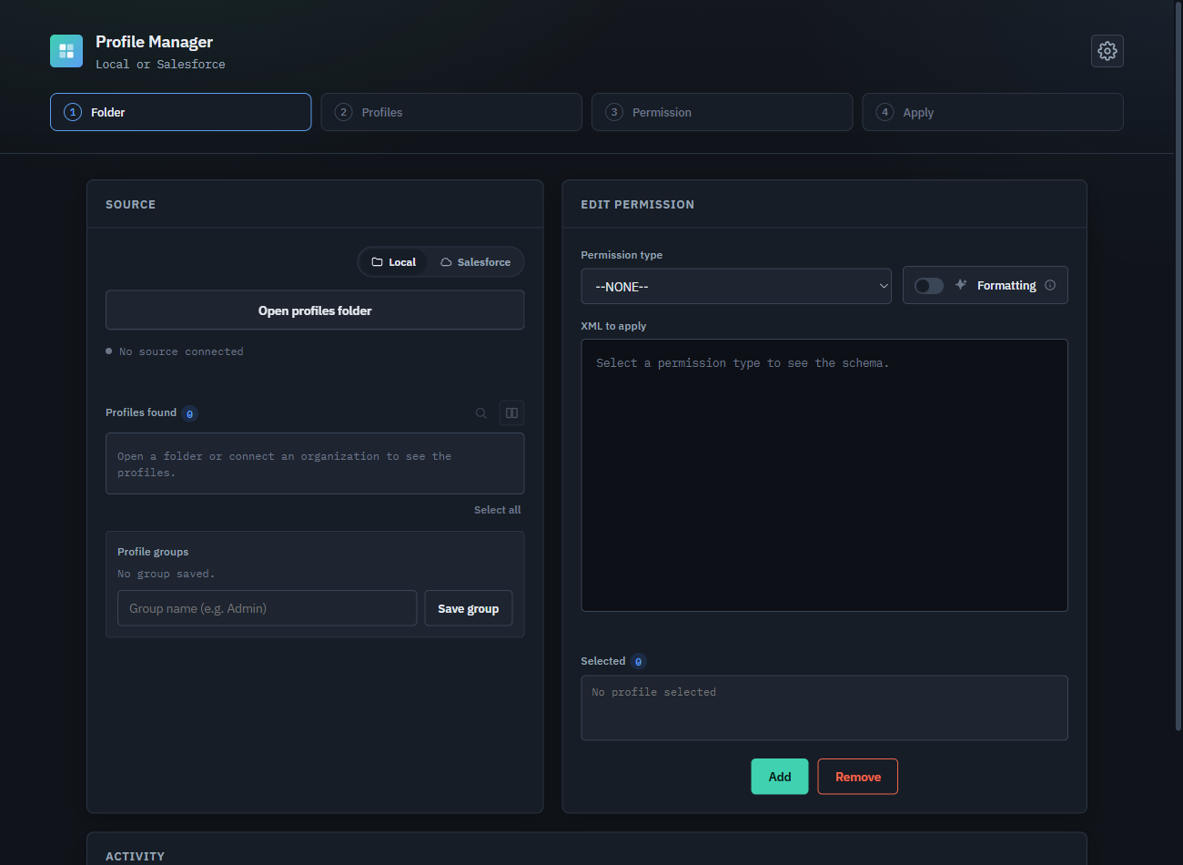 Profile Manager main screen