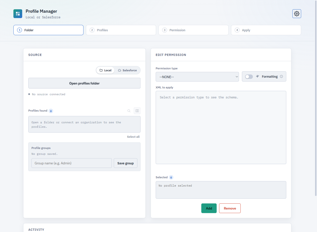 Main screen, light theme